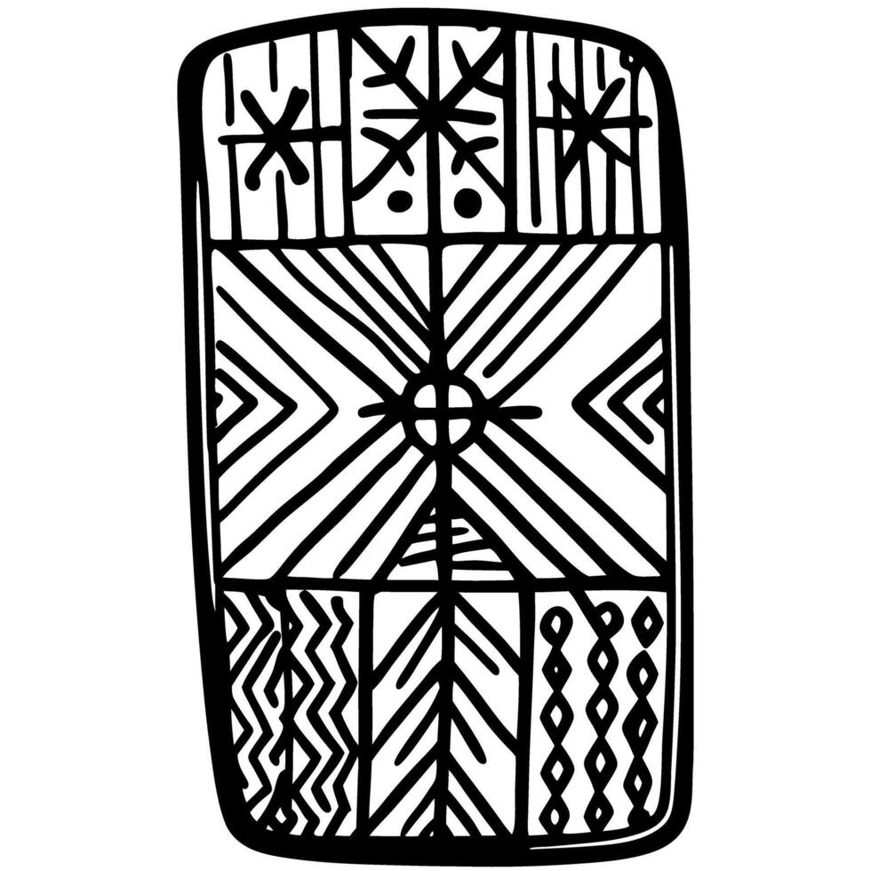 Abstract tribal pattern in bold black lines on rectangular canvas vector