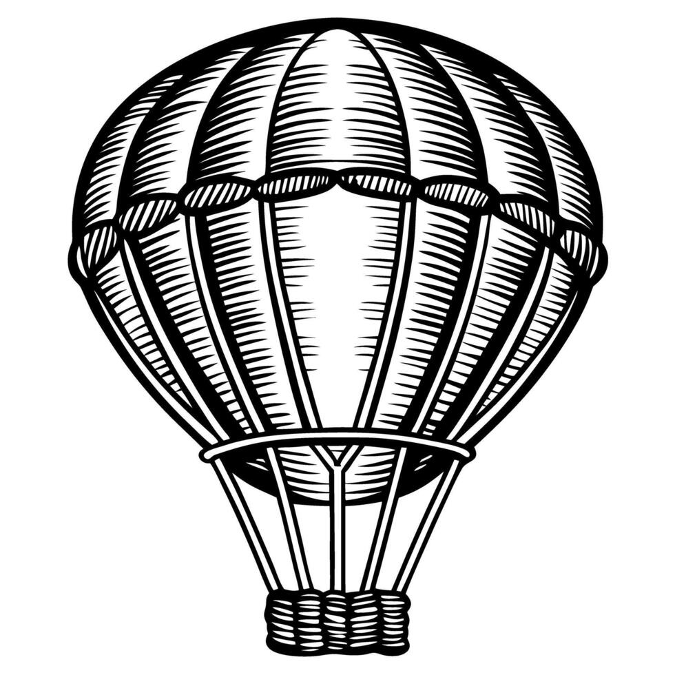 Vintage hot air balloon illustration intricate black ink design with detailed patterns vector