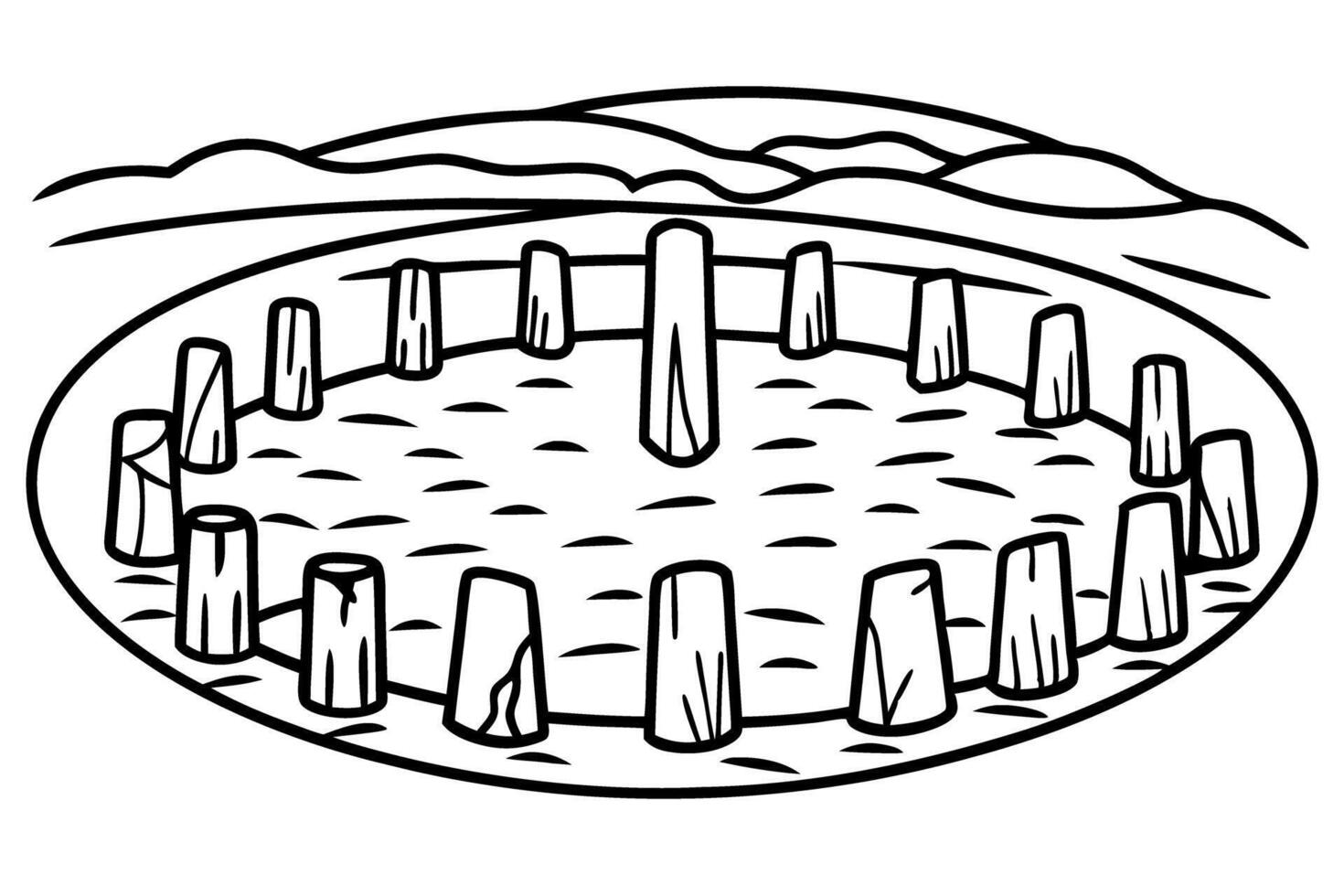 illustration of ancient stone circle in landscape setting with hills vector