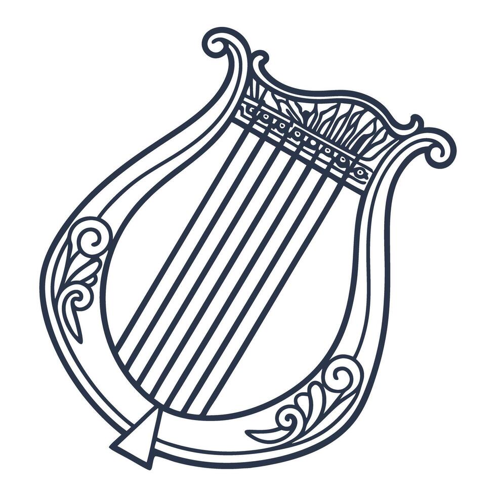 elegant lyre harp sketch musical instrument illustration, classic string design, artistic lines vector