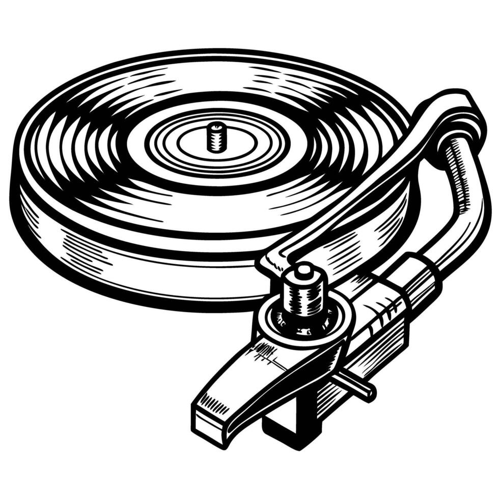 vintage vinyl record player turntable illustration with detailed stylus and tonearm design vector