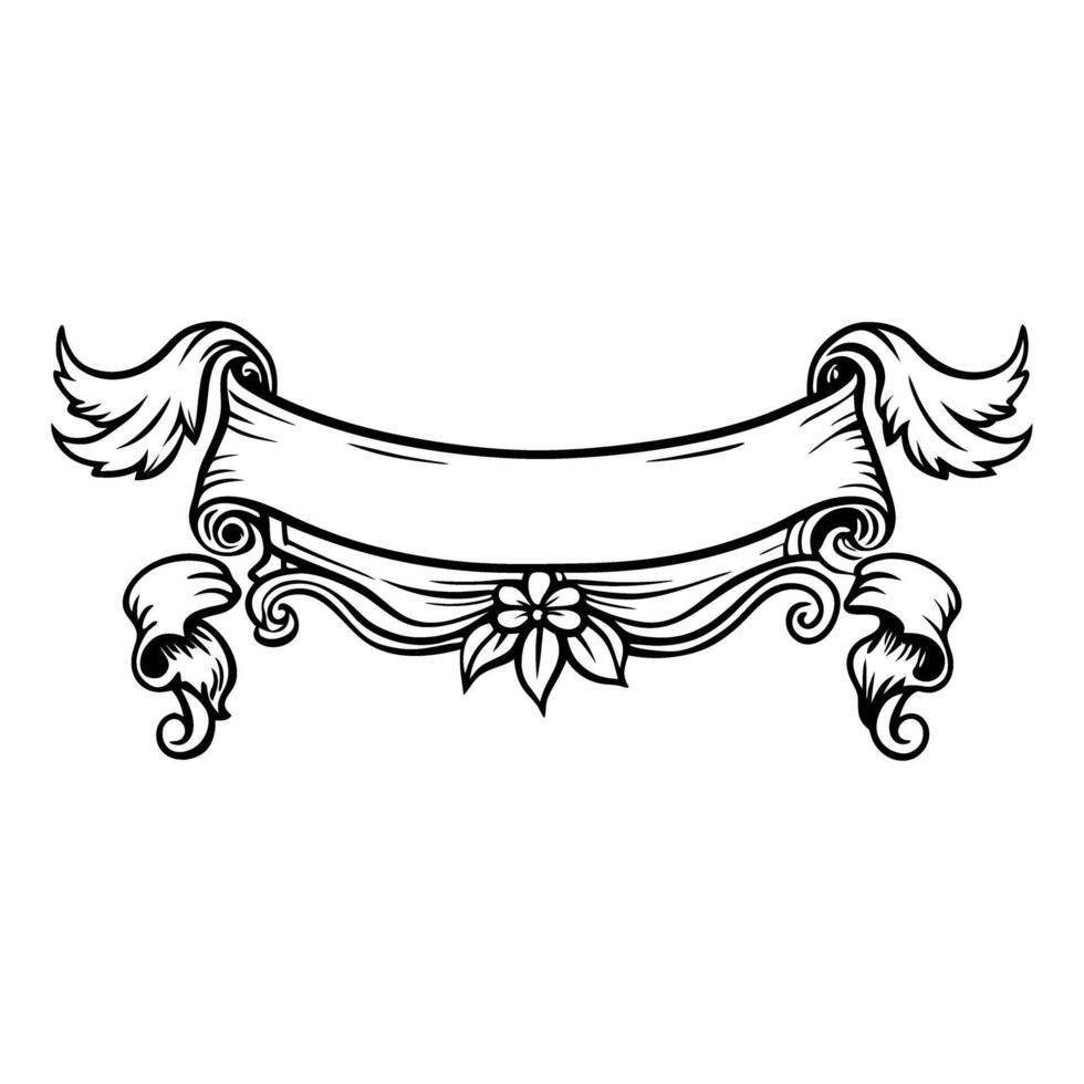 Vintage scroll banner design with ornamental swirls and central floral motif vector