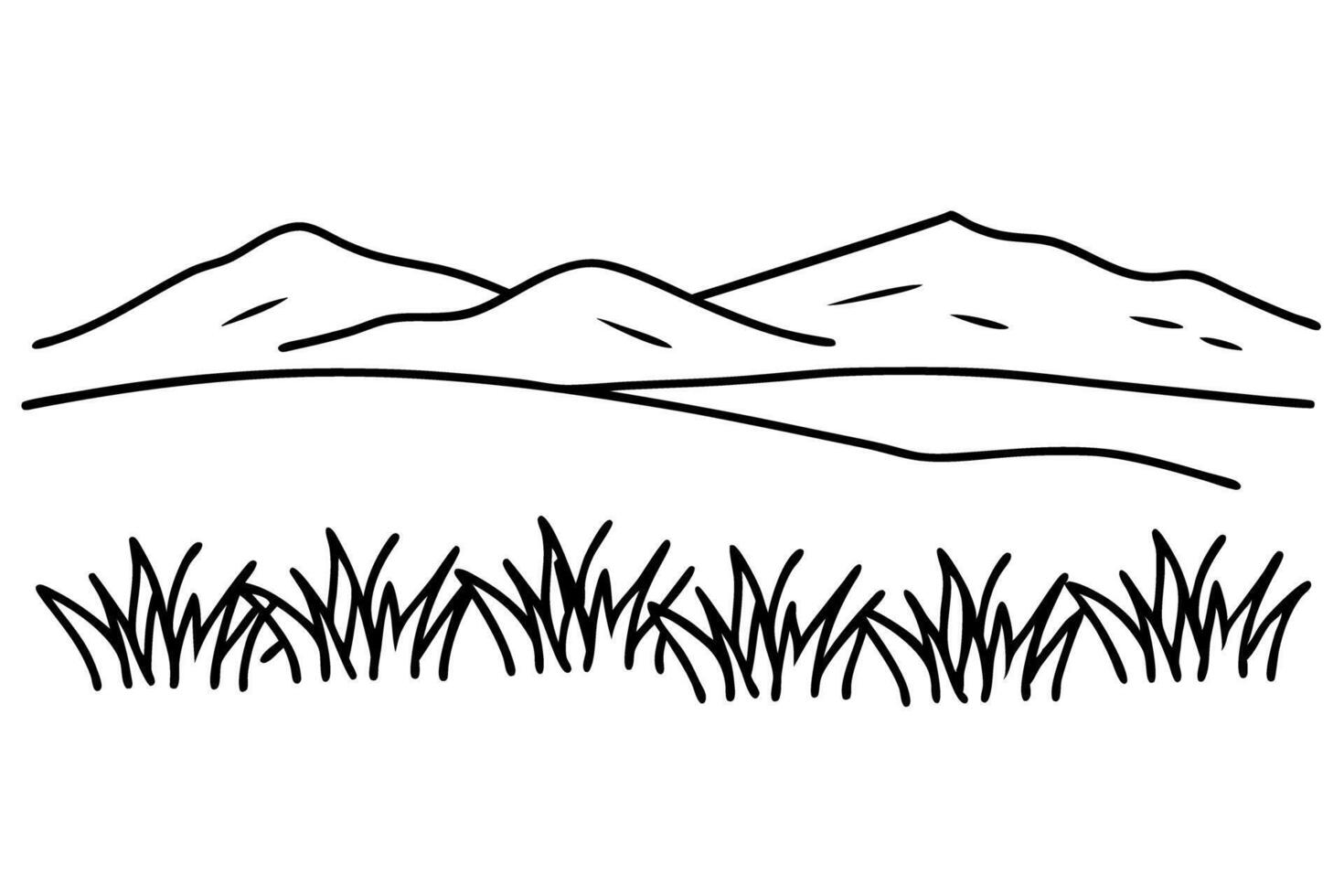 Minimalist landscape illustration with grassy foreground and distant rolling mountains vector