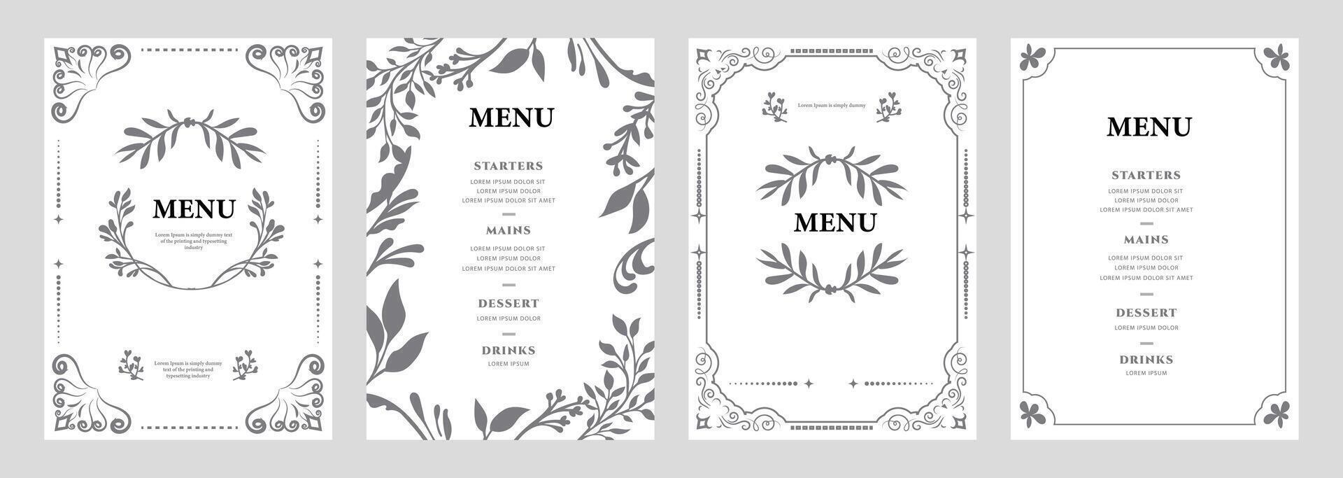 Elegant Menu Templates Floral, Ornate, Classic Restaurant Designs vector