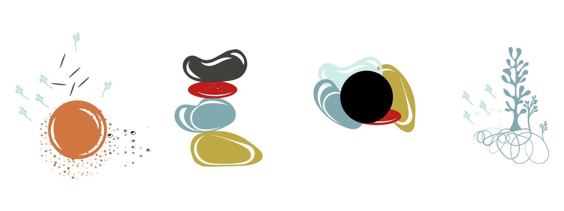 Abstract Art Stones, Nature, Balance, Organic Shapes, Sea Plants, Minimalist Design vector