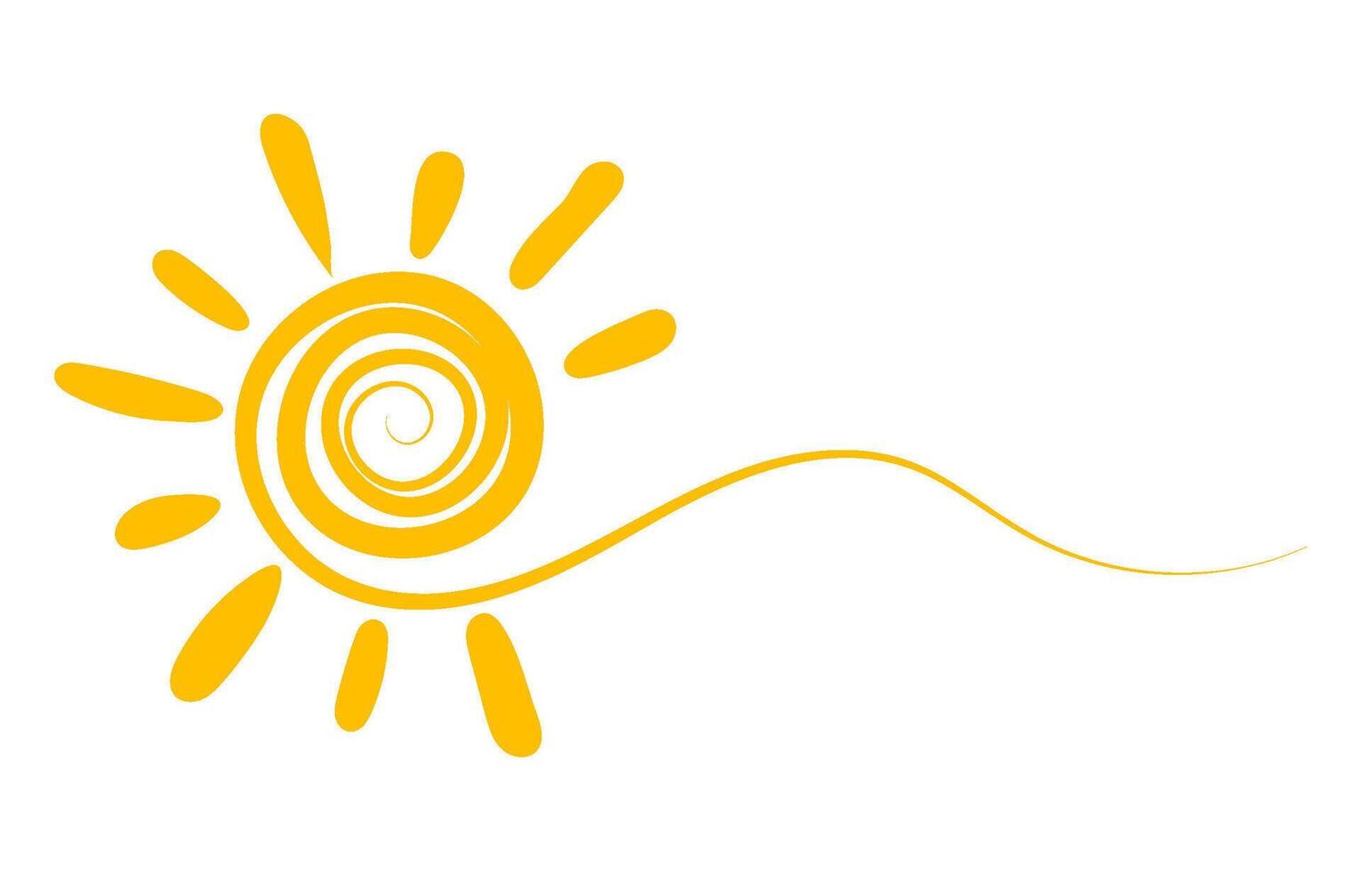 Abstract Sun Design, Yellow Spiral, Summer Icon, Warm, Bright, Sunny Rays, Energy, White Background, vector