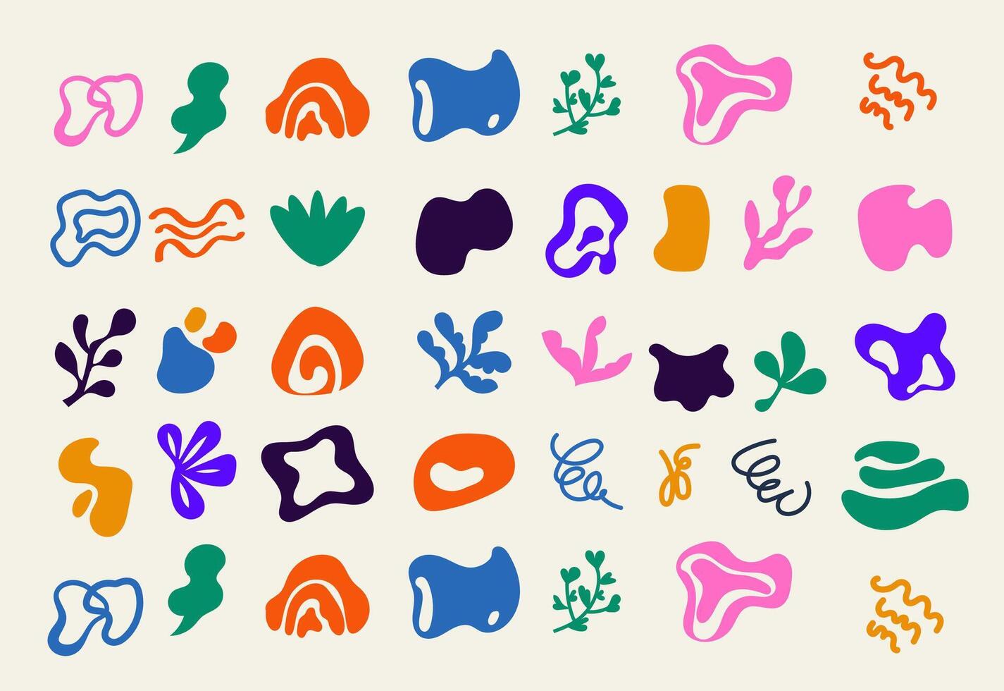 Abstract Colorful Shapes Organic Forms, Plants, and Swirls vector