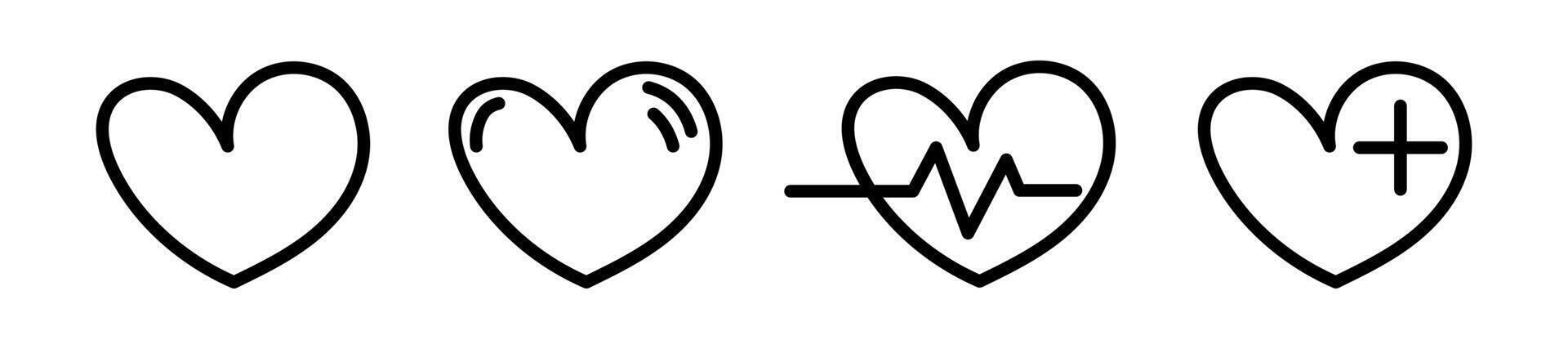 Heart Icons Simple, Beat, Plus, Medical, Healthcare Symbols vector