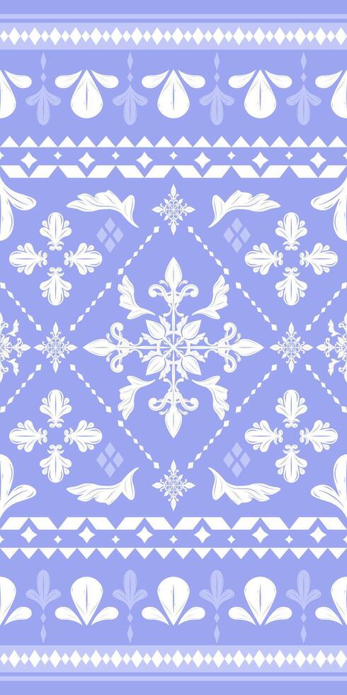 Ancient Violet Baroque Design with White Ornate Scroll Leaves Buds Florals Geometric combine Diamond Middle Design for Expensive Luxury Elaborate Theme Fabrics Textiles Texture Silk Embroidery Tiles vector