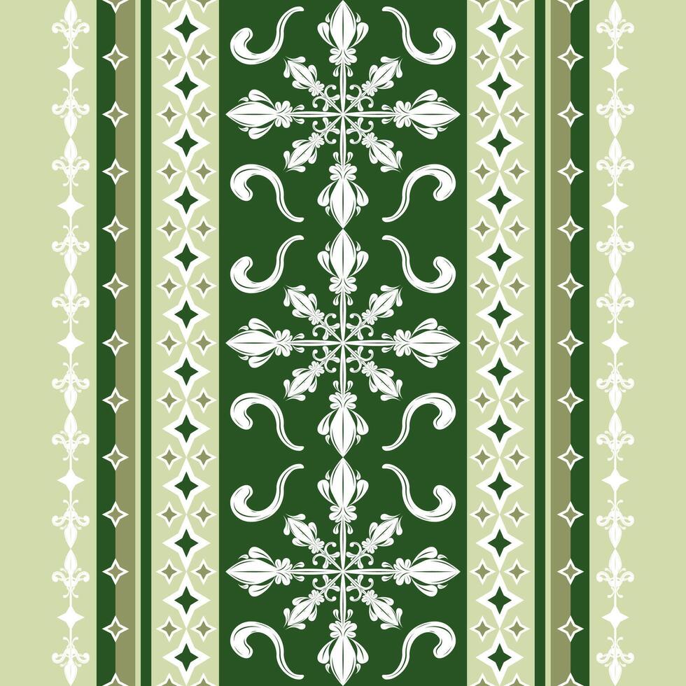 Elaborate Royal Deep Green Stripe Border with Starry Stars Decoration in Victorian Scroll Ornament Design. Whitework Silk Brocade Embroidery Seamless Border Pattern Beautiful Medieval Textiles Apparel vector