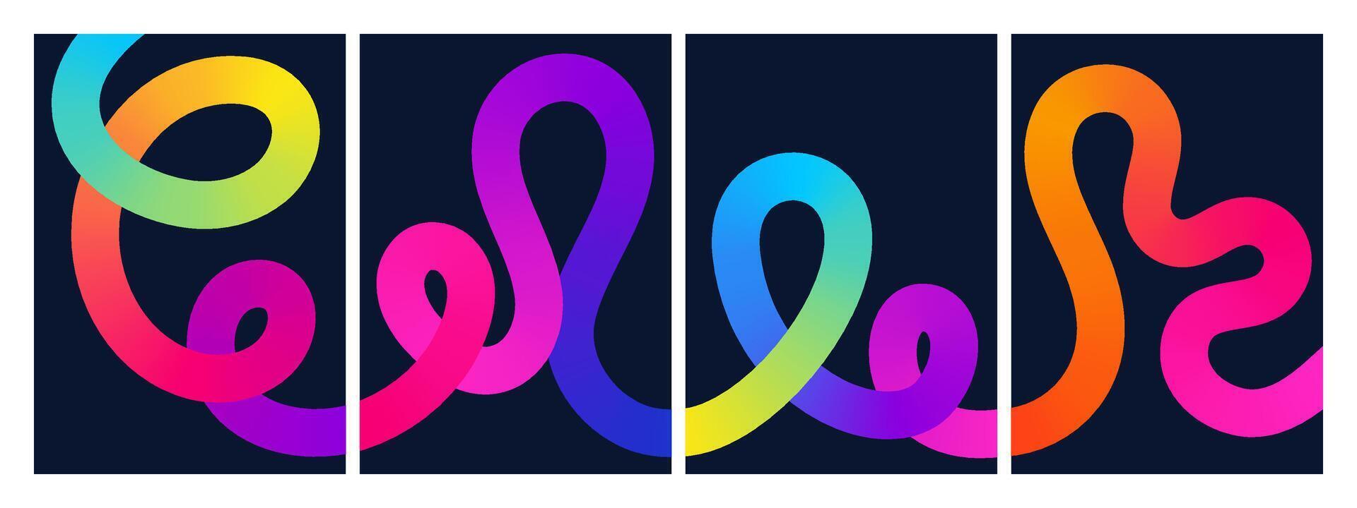 Gradient abstract backgrounds with 3D color lines modern posters and dynamic patterns. Postcards, posters vector