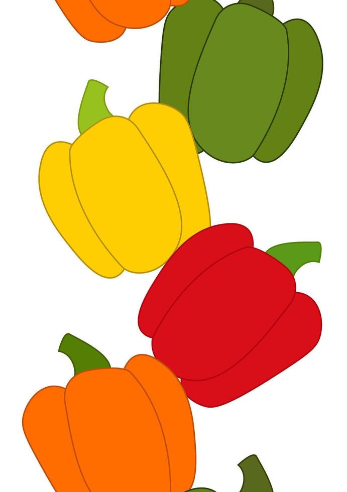 Colored peppers vertical border flat seamless illustration. art for food design, recipe, cook book, packages, menu, food ads and decor Eat green vector