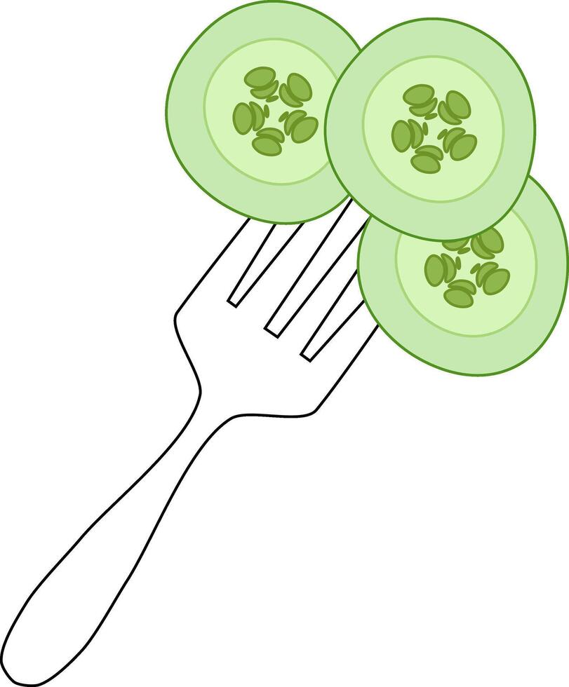 Fork with cucumber flat illustration. Eating healthy food concept composition. Ideal for menu, package, cosmetic, textile, cards Eat green vector