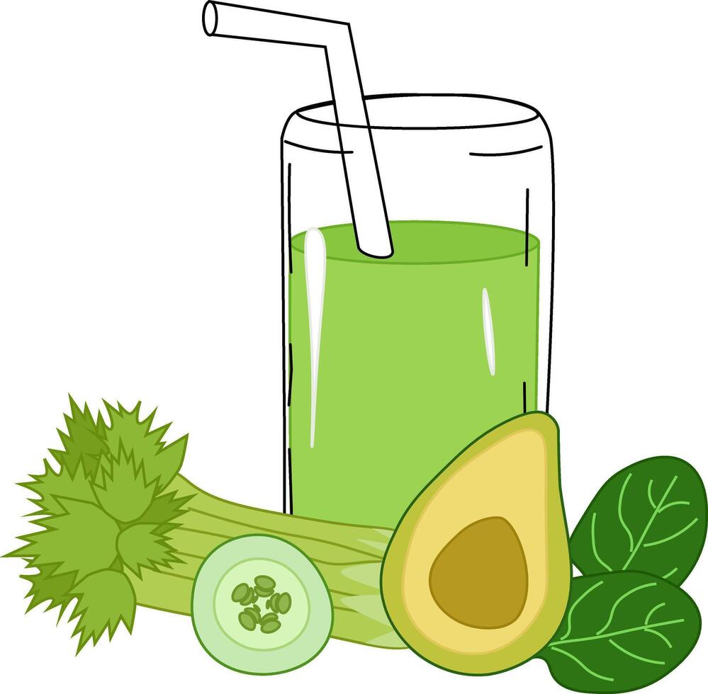National Green Juice Day composition. Flat Healthy green vegetable and fruit juice . Glass of green smoothie with vegetables icon. Green Juice Day Poster vector