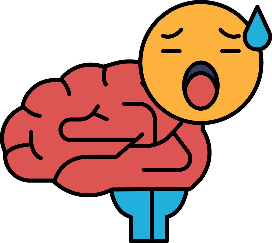 A cartoon brain is shown with a red face and a mouth open vector