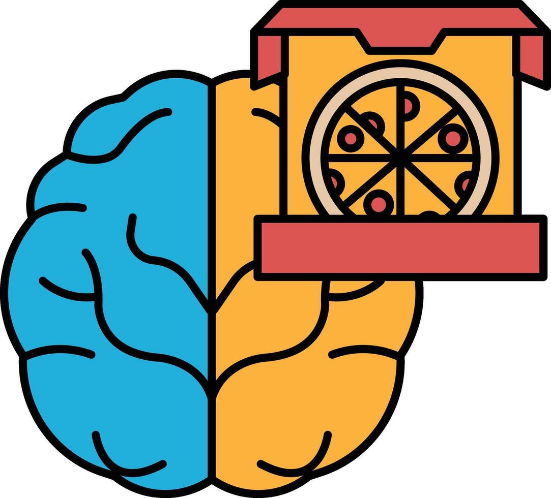 A brain with a pizza box on top of it vector