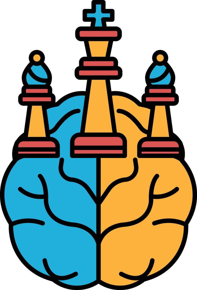 A brain with two halves and three chess pieces on top vector