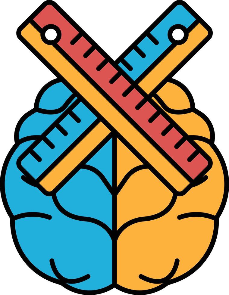 A brain with a ruler and a pair of scissors on it vector