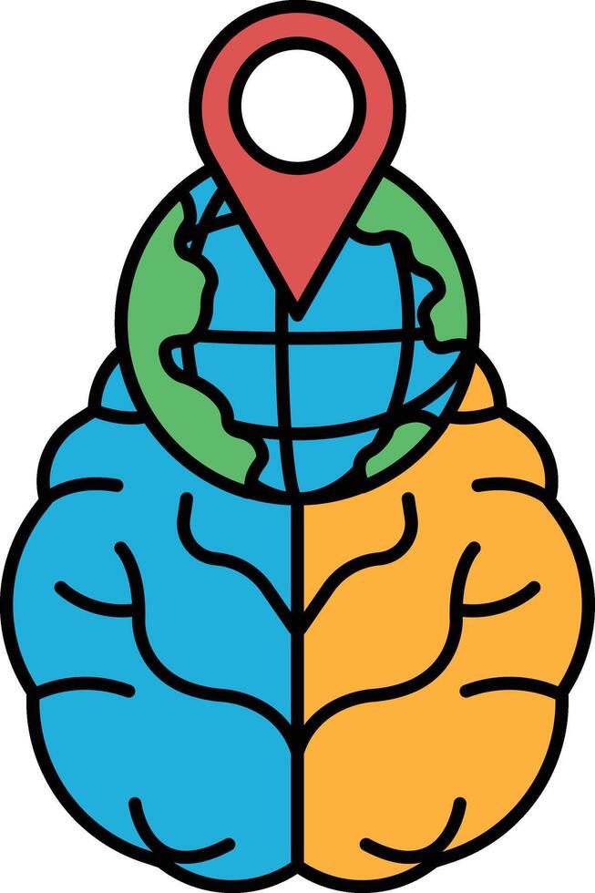the brain with a map of the world on it In line style vector