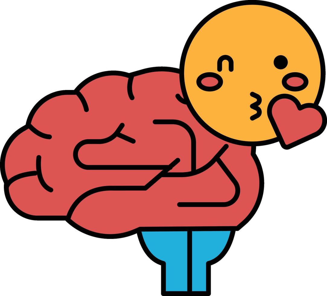 A cartoon brain with a heart on it vector