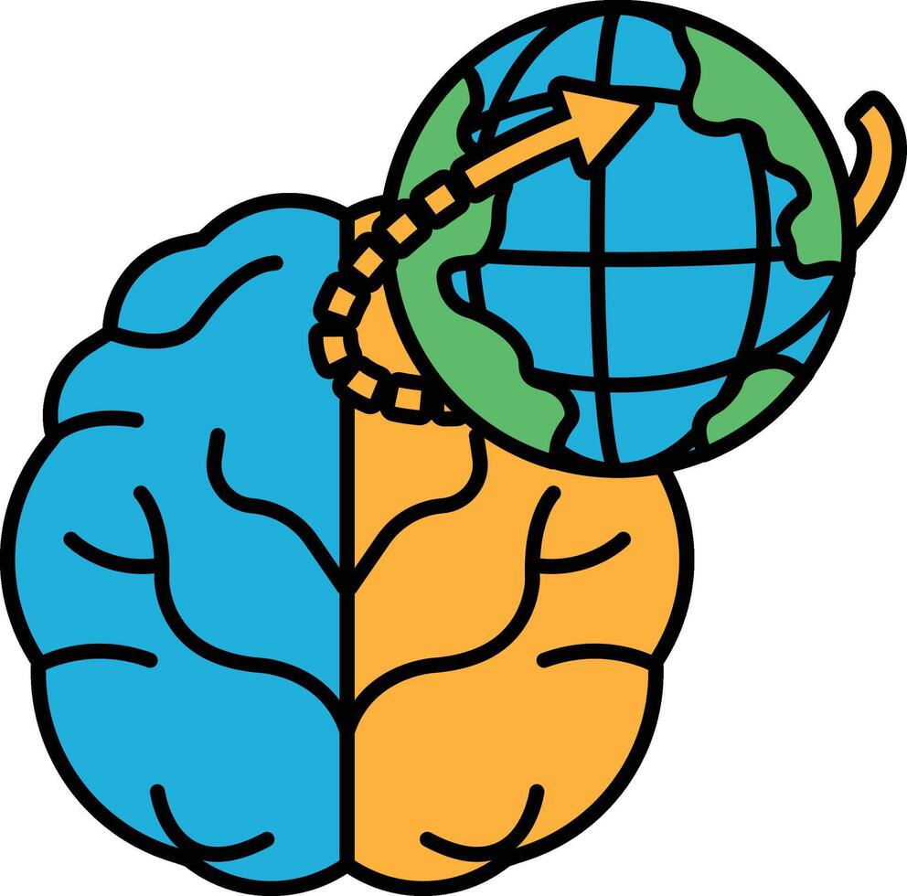 A brain with a globe on top of it vector