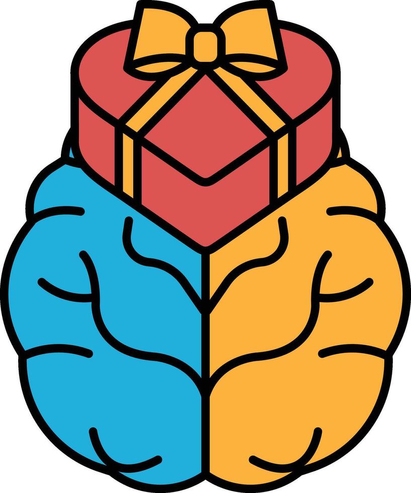 A brain with a red and blue heart on it vector