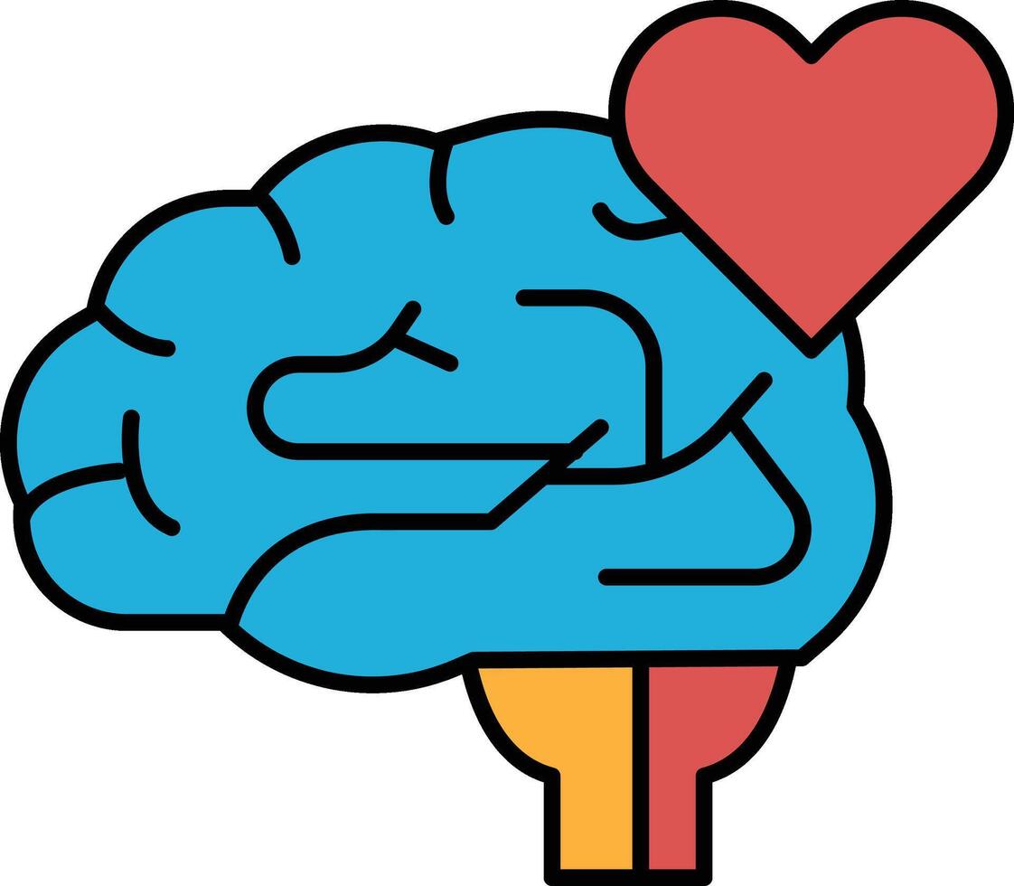 A brain with a heart in the middle In line style vector