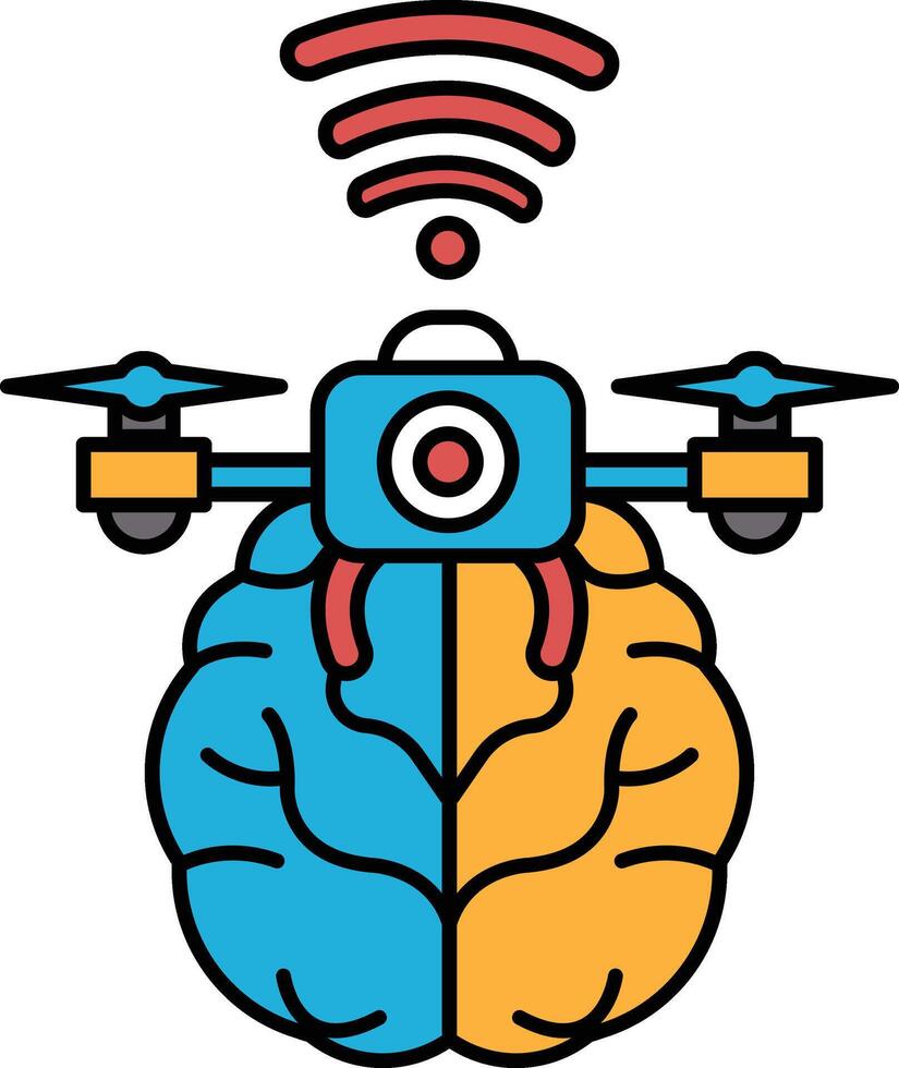A brain with a drone on top of it vector