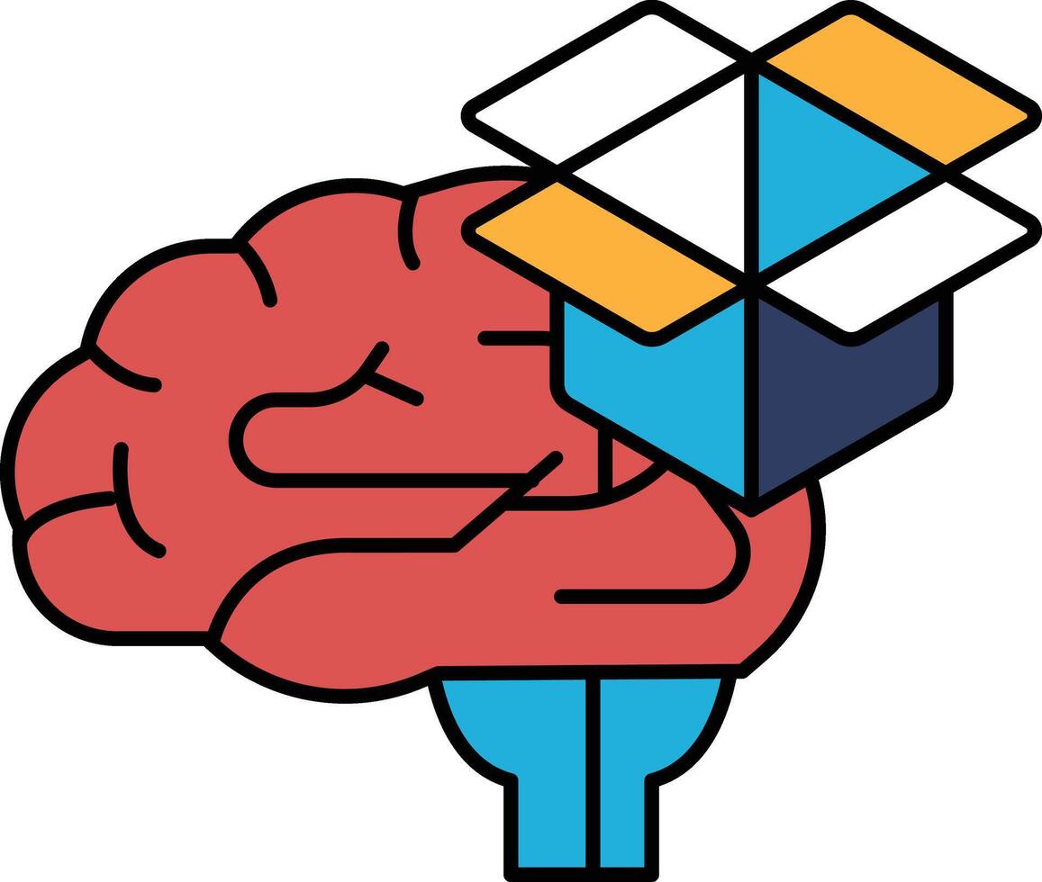 A brain is drawn with a box on top of it vector