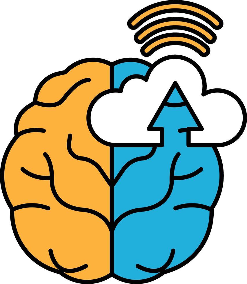 A brain with a cloud above it and a line pointing upwards vector