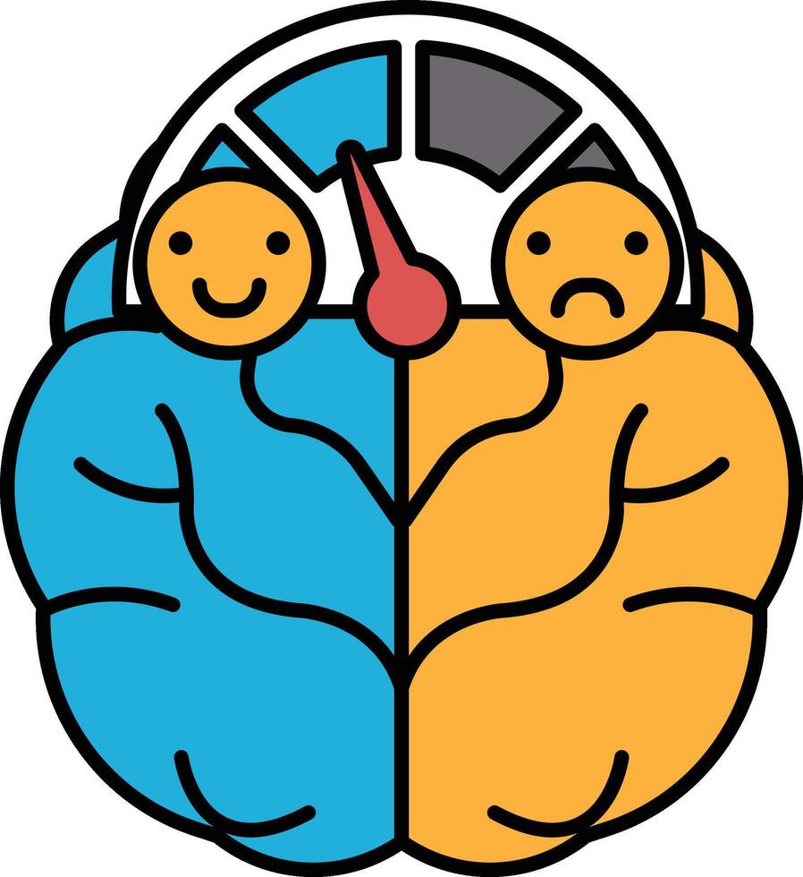 A cartoon brain with a blue and orange section vector
