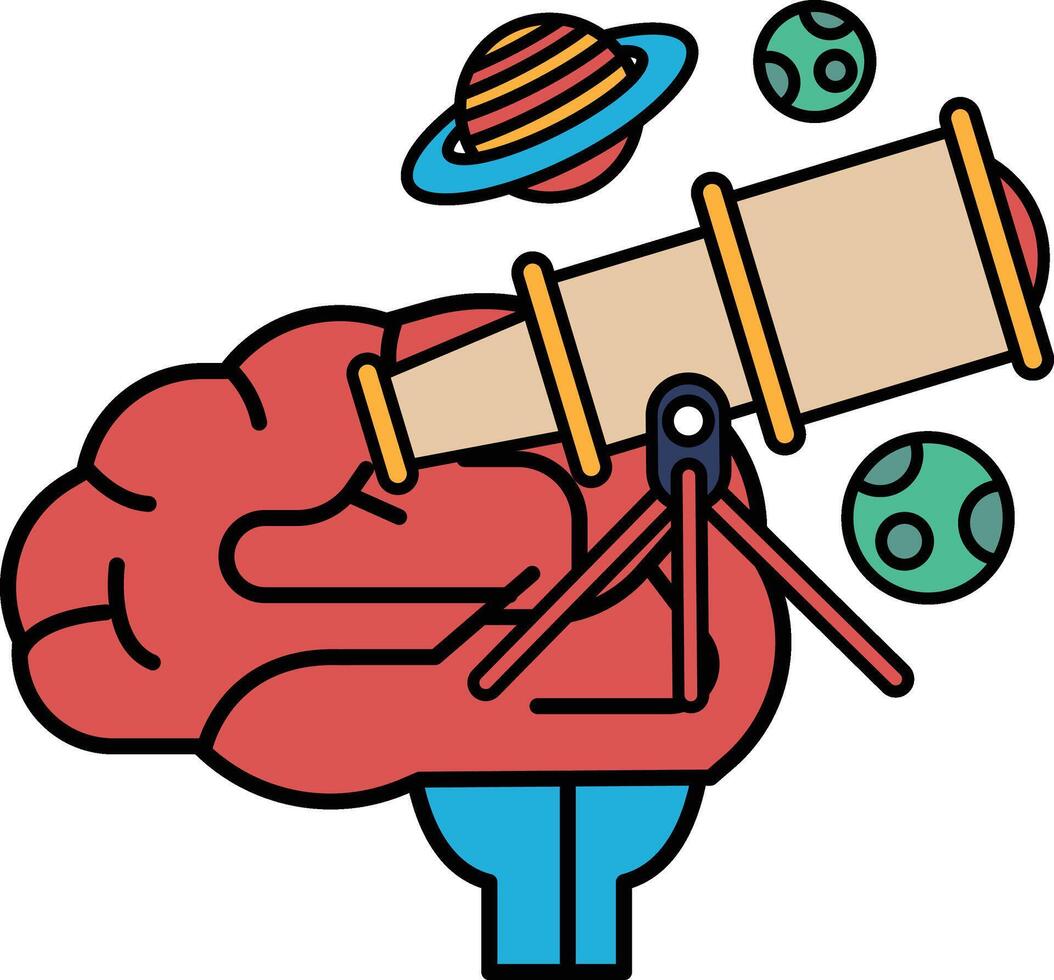 A cartoon brain with a telescope on top of it vector