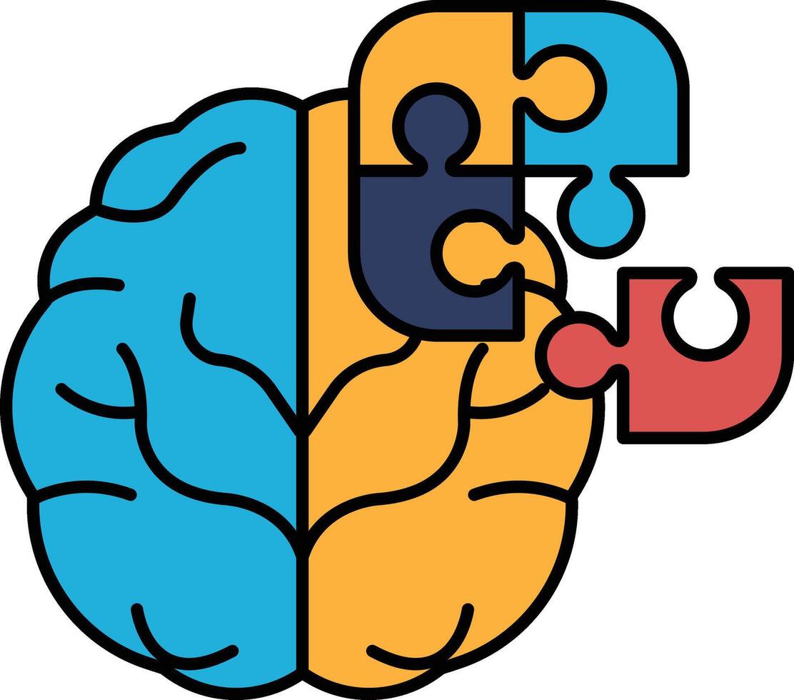 A puzzle piece brain with a blue and yellow brain vector