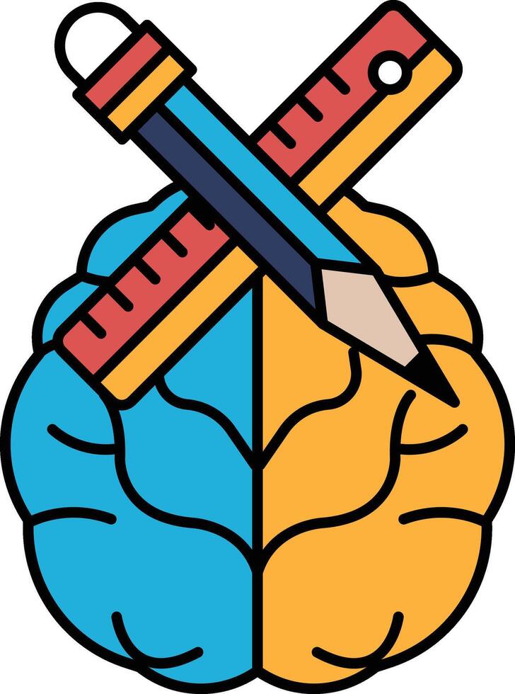 A drawing of a brain with a pencil and ruler on it vector