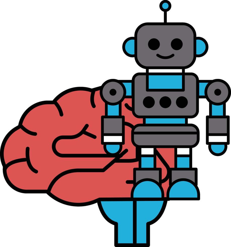 A robot is standing next to a brain vector