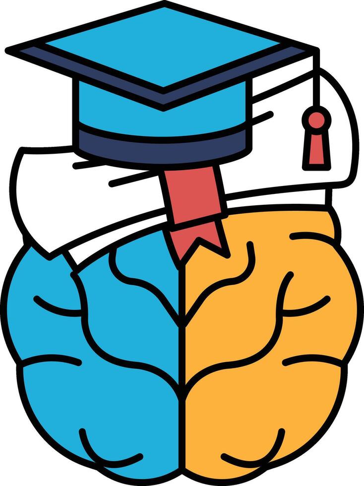 A brain with a cap on it and a diploma vector