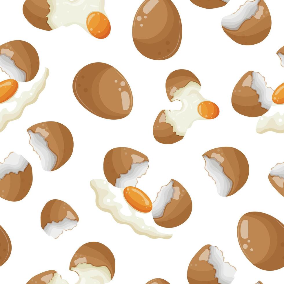 seamless pattern with various chicken eggs, namely with broken eggs, eggshells and a spreading egg, for various advertising banners and advertisements vector