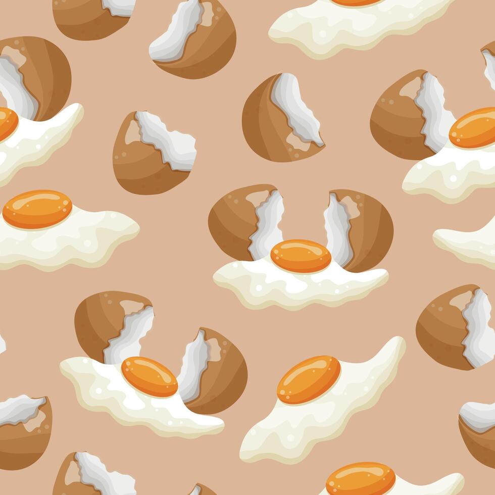 seamless pattern with chicken eggs in different states and in different shapes and cooking methods on a brown background, for various designs and templates vector