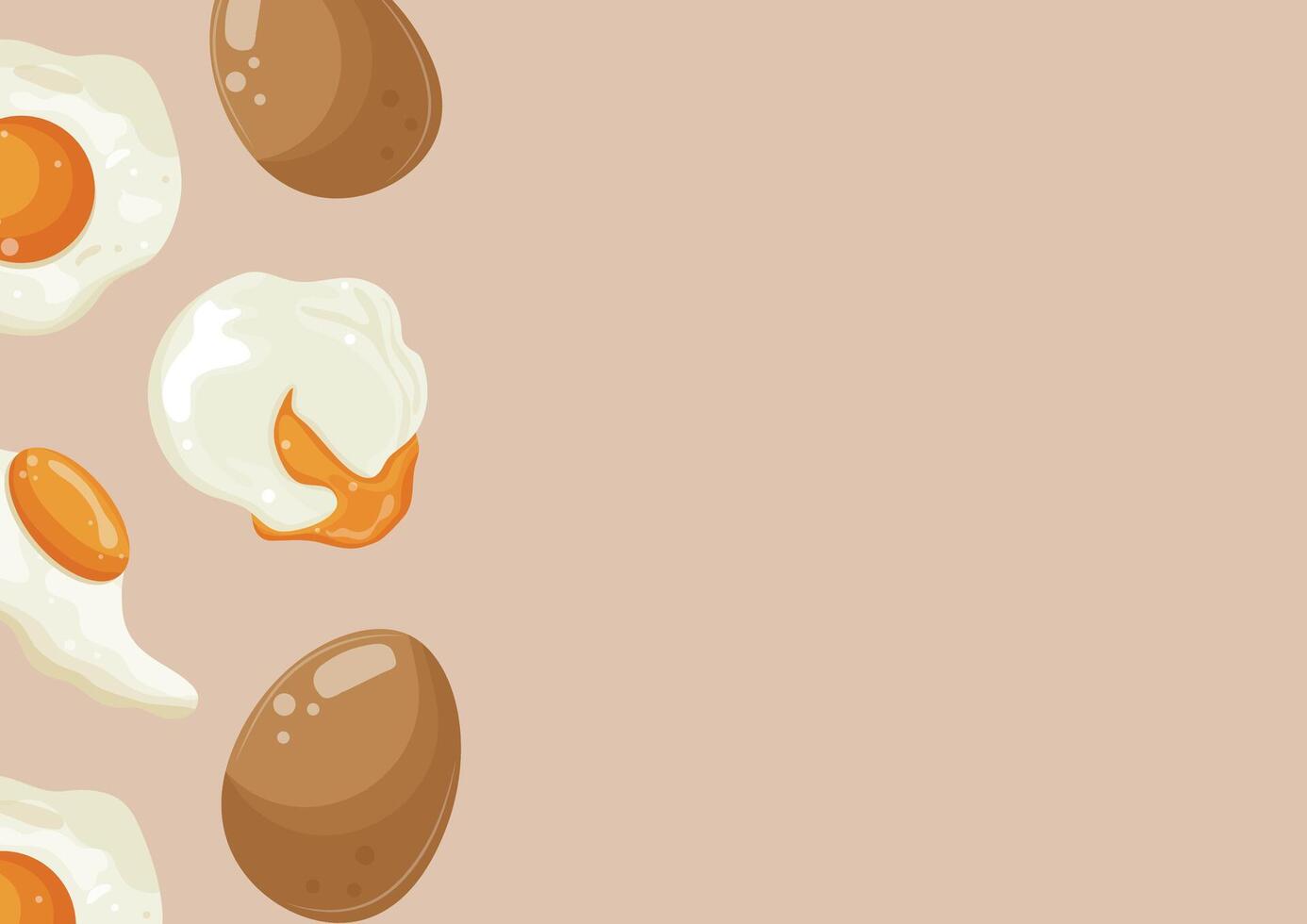 poster with various cooked chicken eggs, namely fried, boiled and eggs with liquid yolk on a brown background, for various advertising banners and advertisements vector