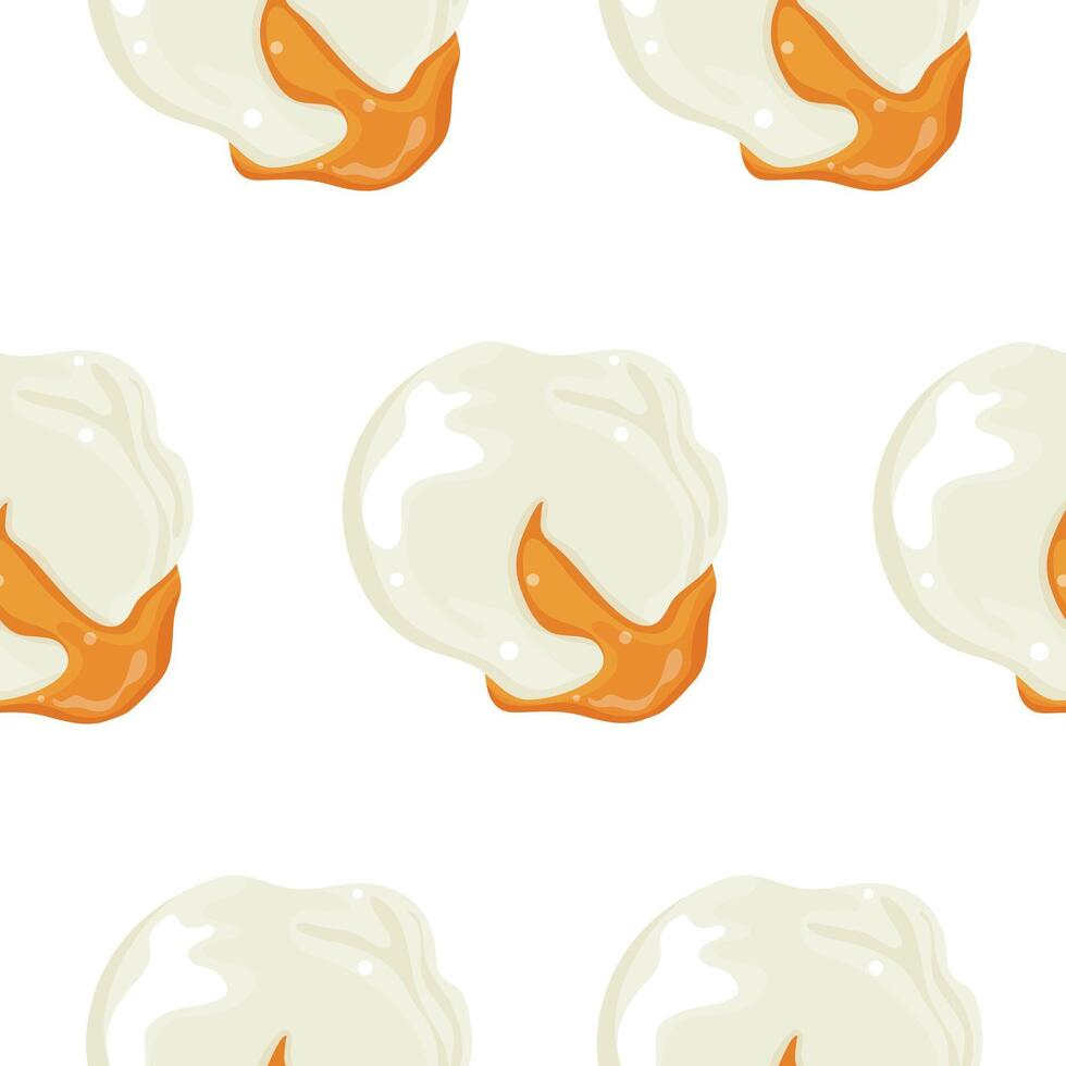 pattern with a cooked chicken egg with liquid yolk leaking out, for various food designs vector