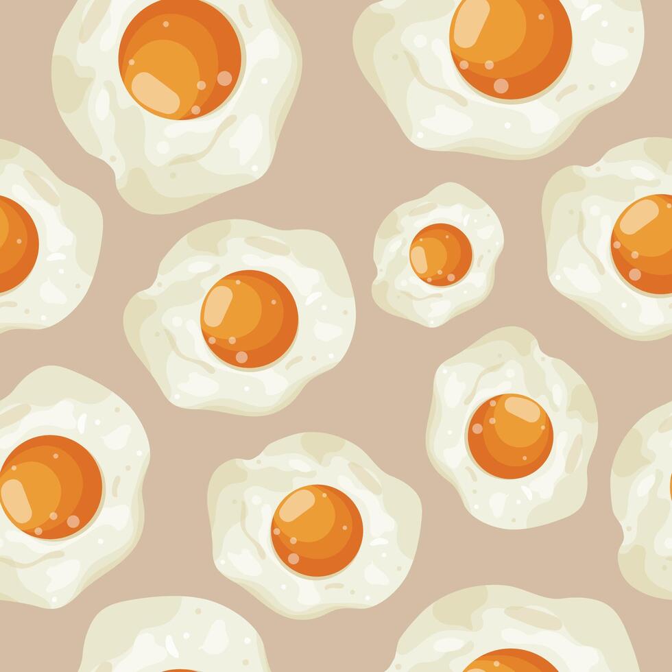 seamless pattern with icons of fried chicken eggs with a hard yolk with different highlights on a brown background, for various designs or textiles vector