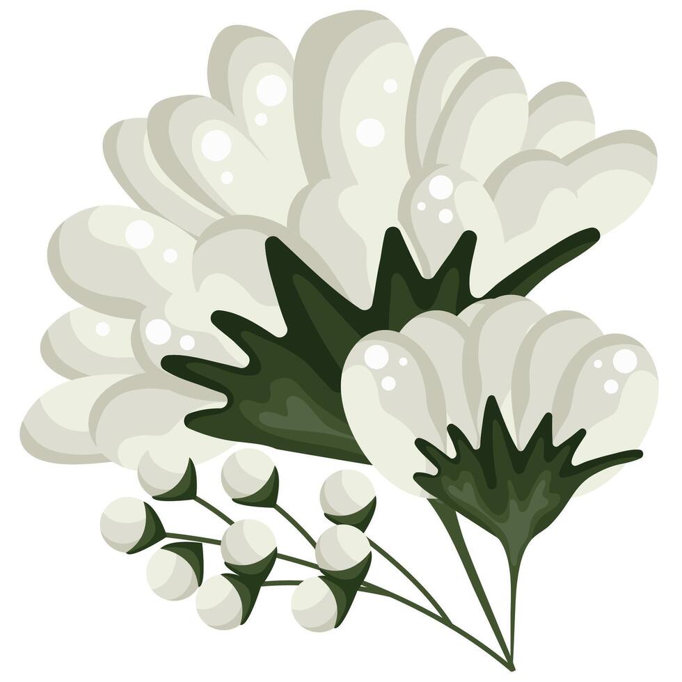 Colored icon with closed white chamomile buds of different sizes and shapes, for various designs and backgrounds with flowers vector