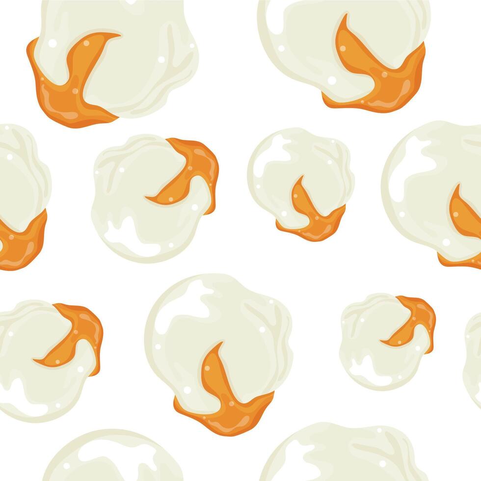 seamless pattern with a cooked chicken egg with liquid yolk leaking out, for various food designs vector