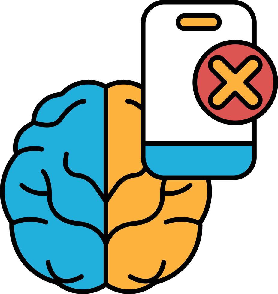 A brain with a phone next to it with an X on it vector