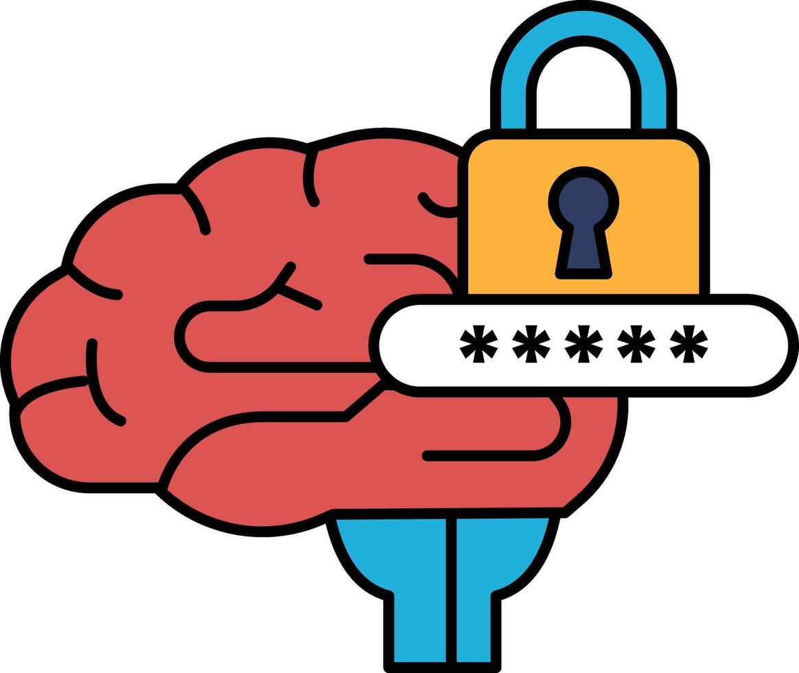 The brain with a lock on it In line style vector