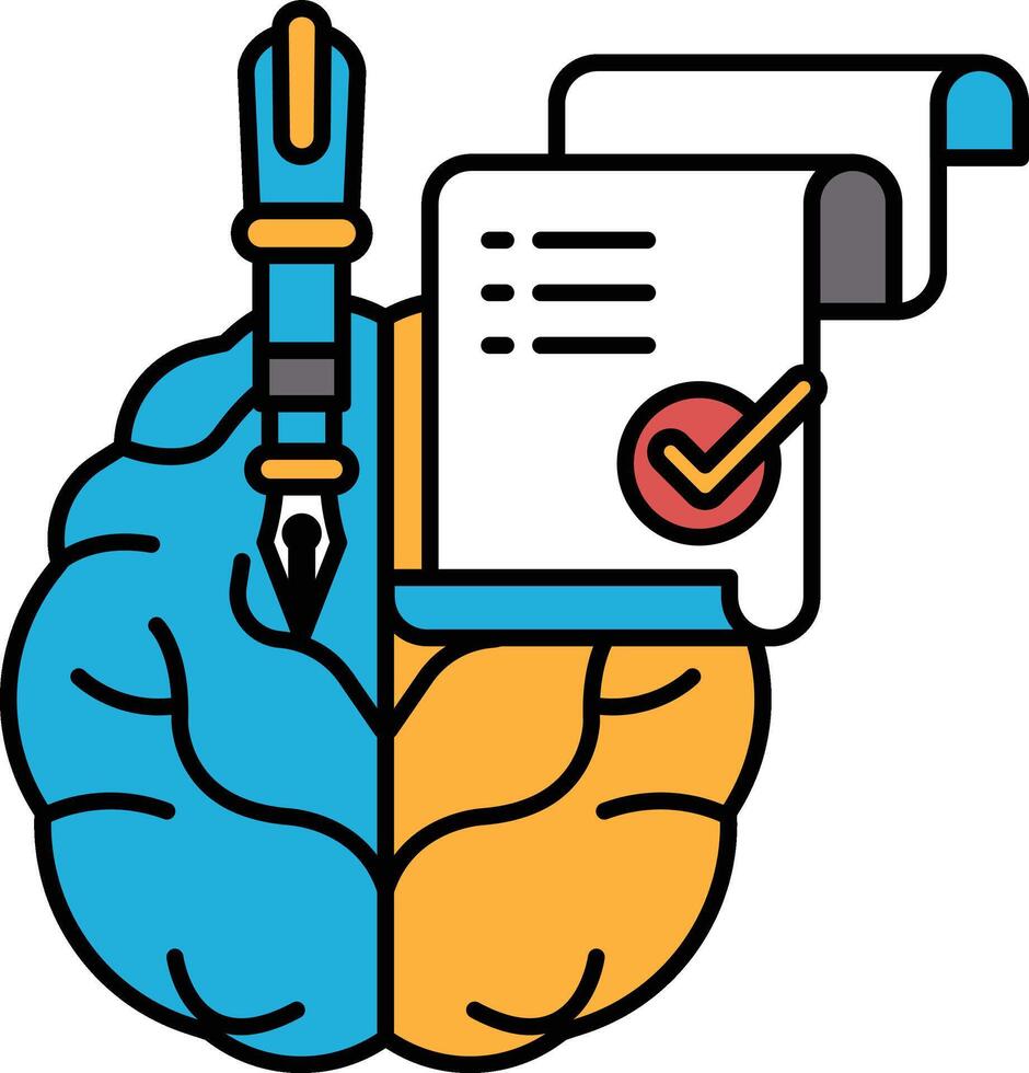 A pen and a piece of paper with a check mark on it In line style vector