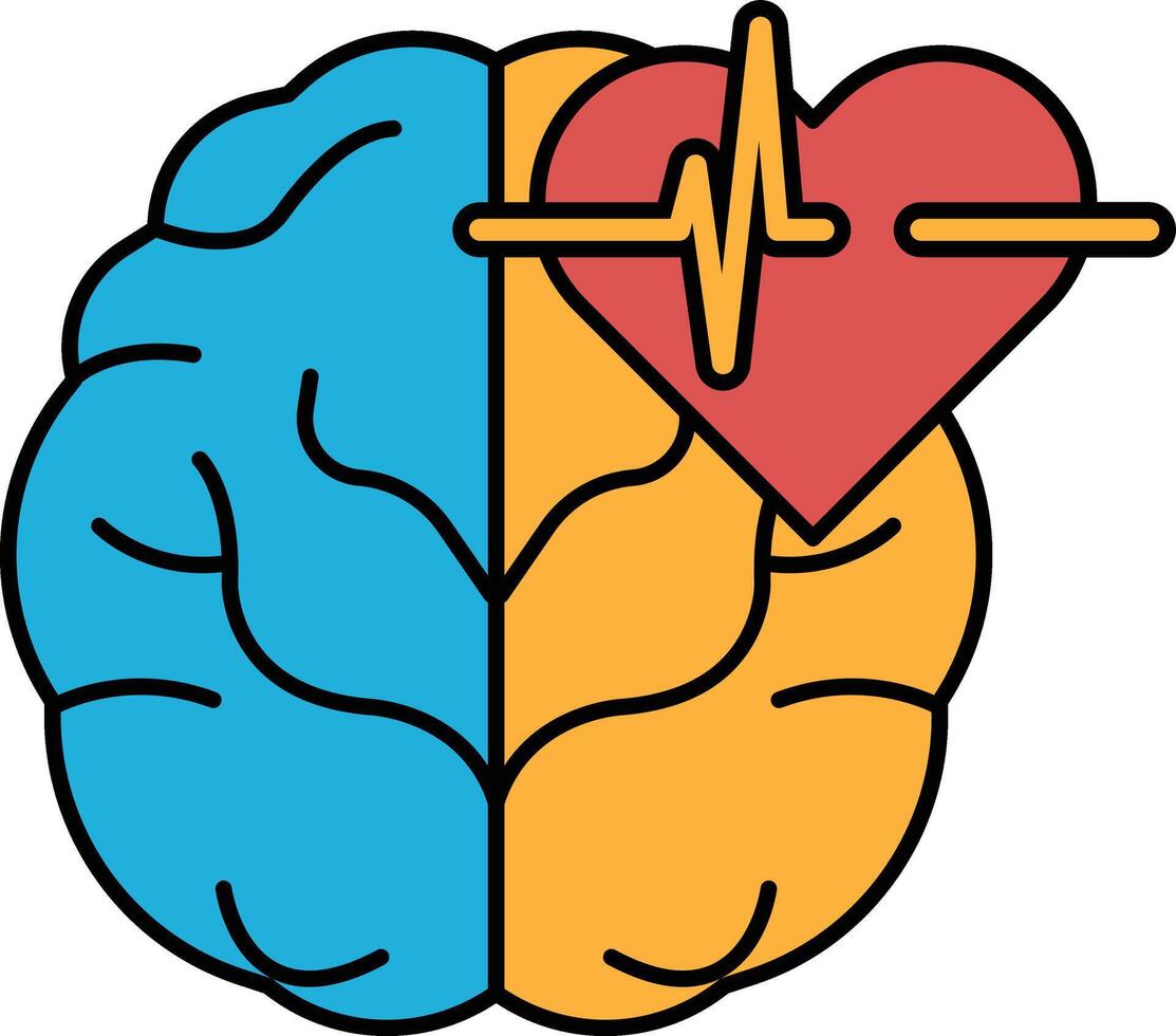 the brain with a heart in the middle In line style vector