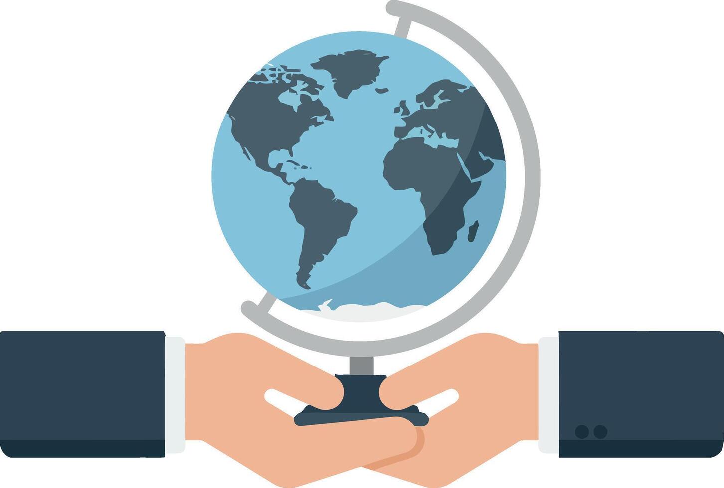 Hands holding a globe in a flat design style showcasing global unity art vector