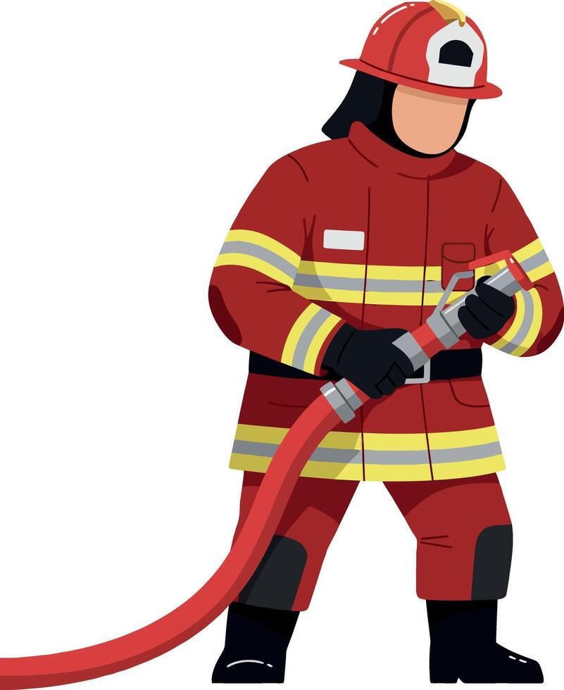 A firefighter in a red uniform wielding a hose in a flat illustration vector