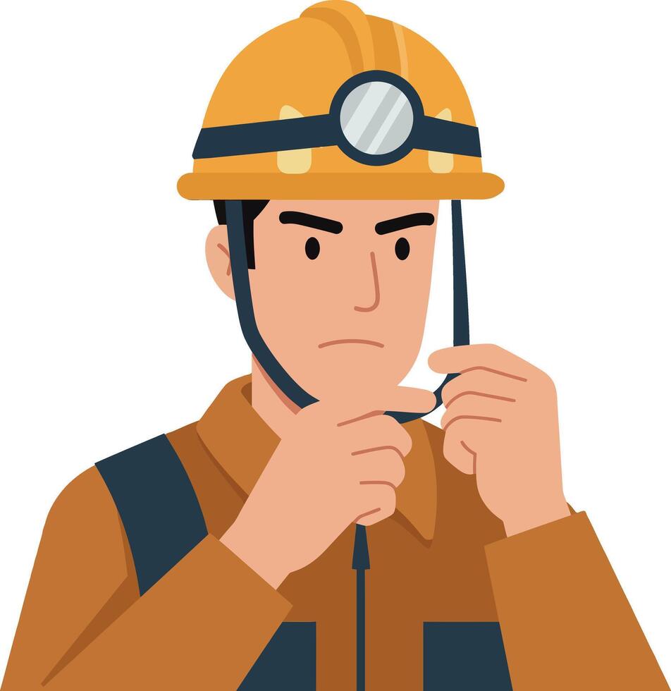 Construction worker adjusting safety glasses in flat art vector